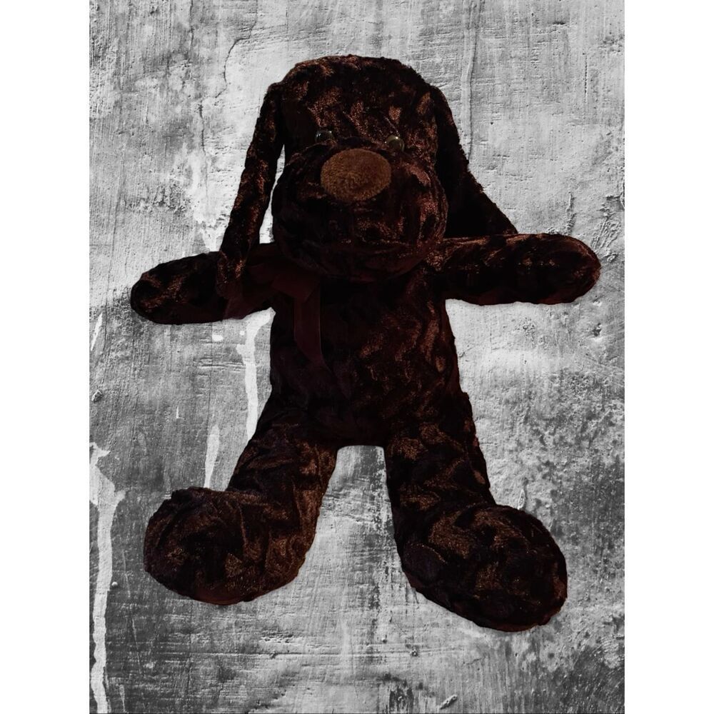 Sugar Loaf Creations Dark Brown Plush Dog Stuffed Animal Toy With Ribbon Bow